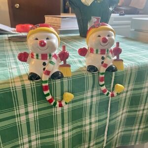 Vintage Christmas Plastic Stocking Hangers Holders 1985 Snowmen